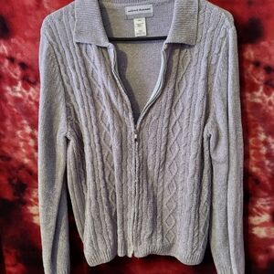 Alfred Dunner Light Gray Zip-Up Cardigan